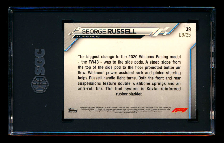 2020 Topps Chrome F1 #39 George Russell RC Orange Wave Refractor #09/25 SGC 9