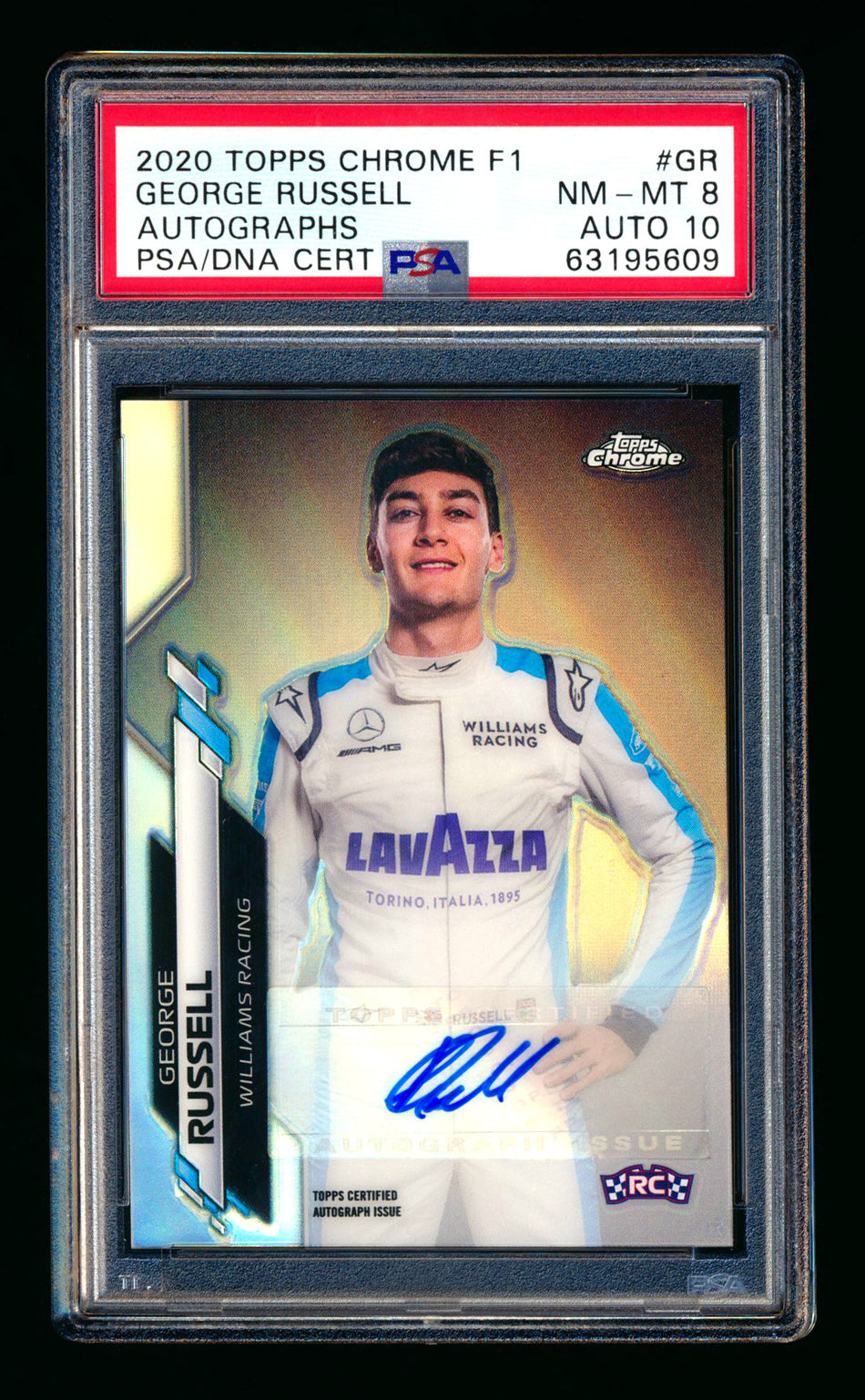2020 Topps Chrome F1 #F1A-GR George Russell RC Refractor Autograph #62/84 PSA 8 DNA 10