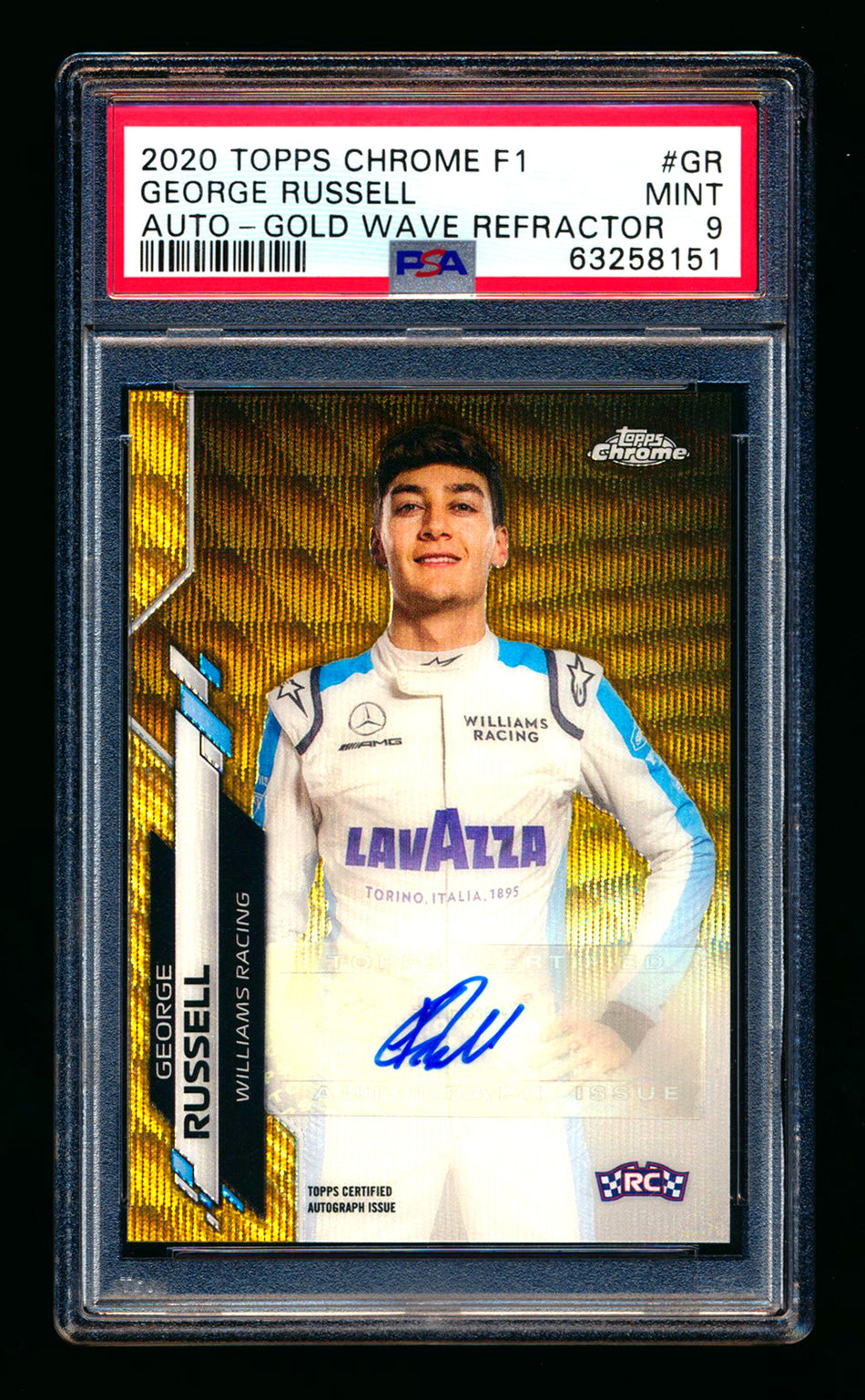 2020 Topps Chrome F1 #F1A-GR George Russell RC Gold Wave Refractor Autograph #42/50 PSA 9 ** (SOLD eBay - $3,495.00 - 3/11/2026) **