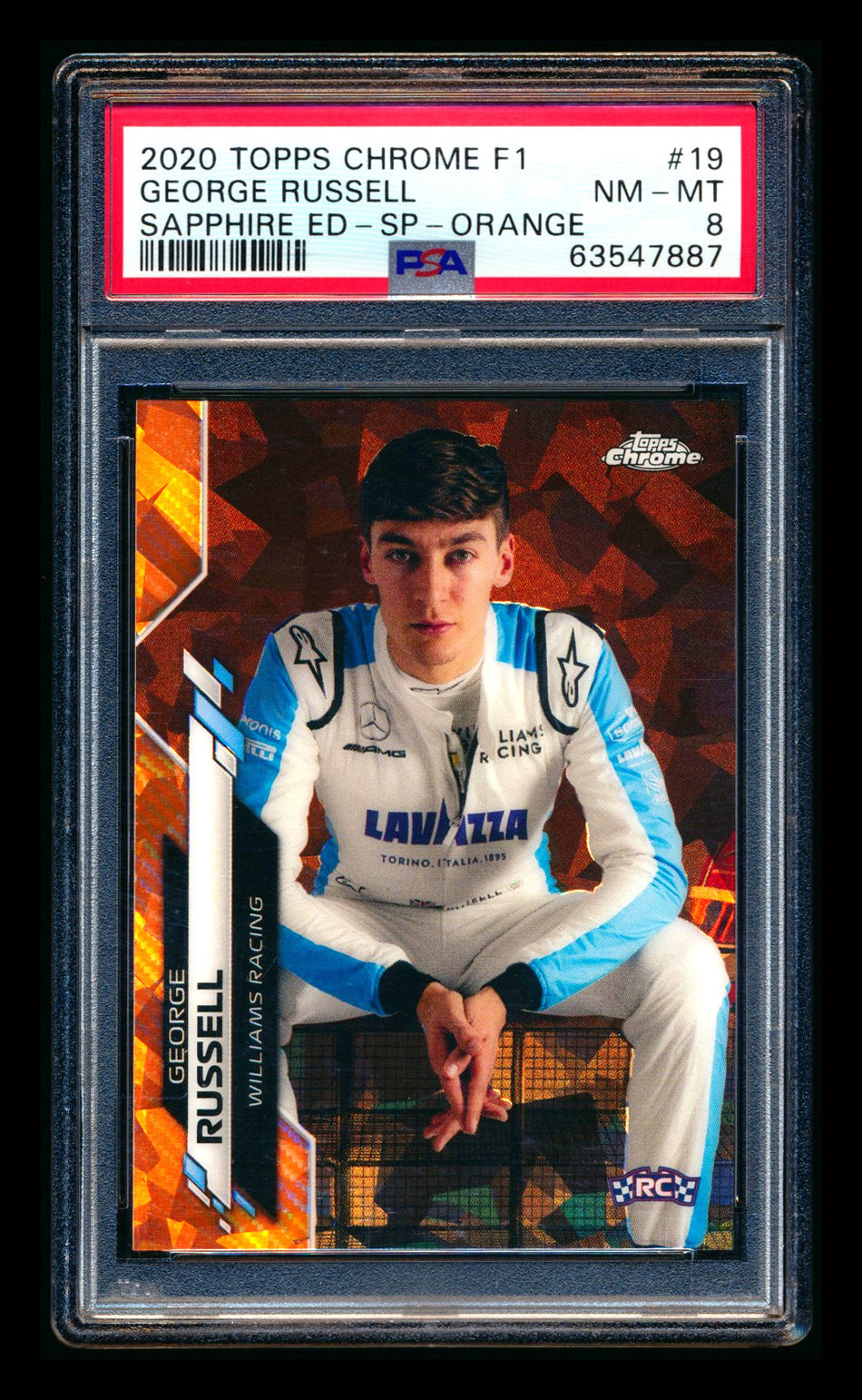 2020 Topps Chrome Sapphire F1 #19 George Russell RC Orange Refractor Image Variation SP #25/25 PSA 8 (Last #!)