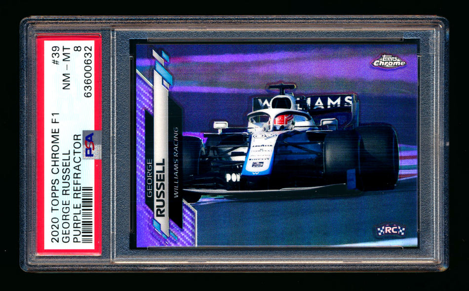 2020 Topps Chrome F1 #39 George Russell RC Purple Refractor #103/399 PSA 8