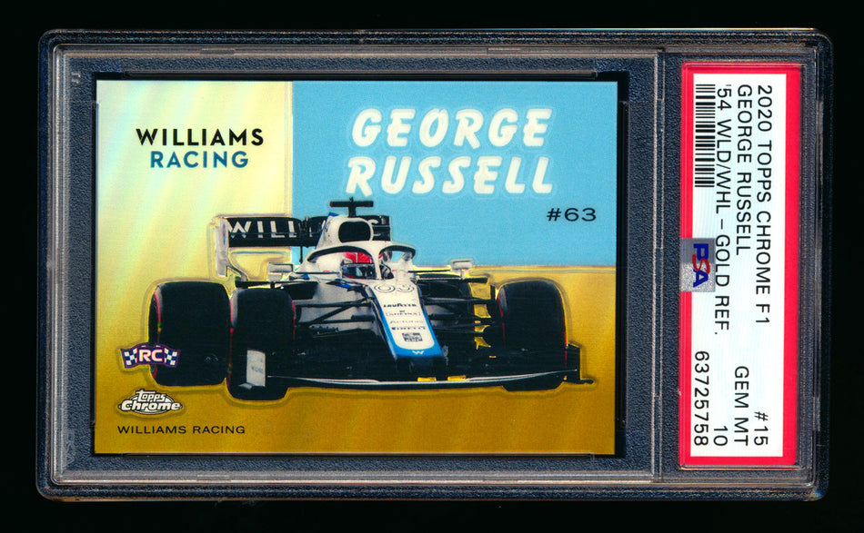 2020 Topps Chrome F1 1954 World on Wheels #54W-15 George Russell RC Gold Refractor #36/50 PSA 10
