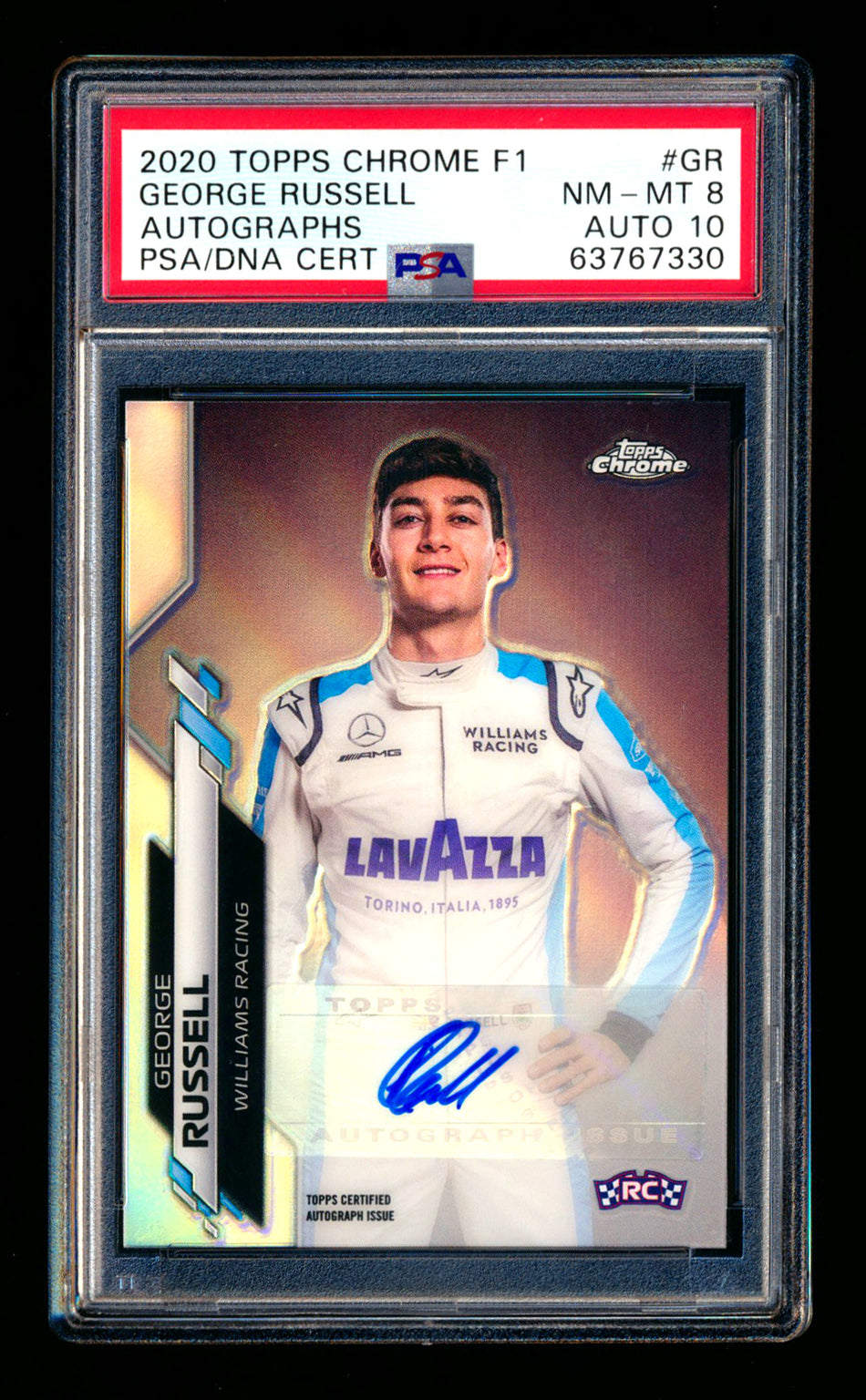 2020 Topps Chrome F1 #F1A-GR George Russell RC Refractor Autograph #28/84 PSA 8 DNA 10