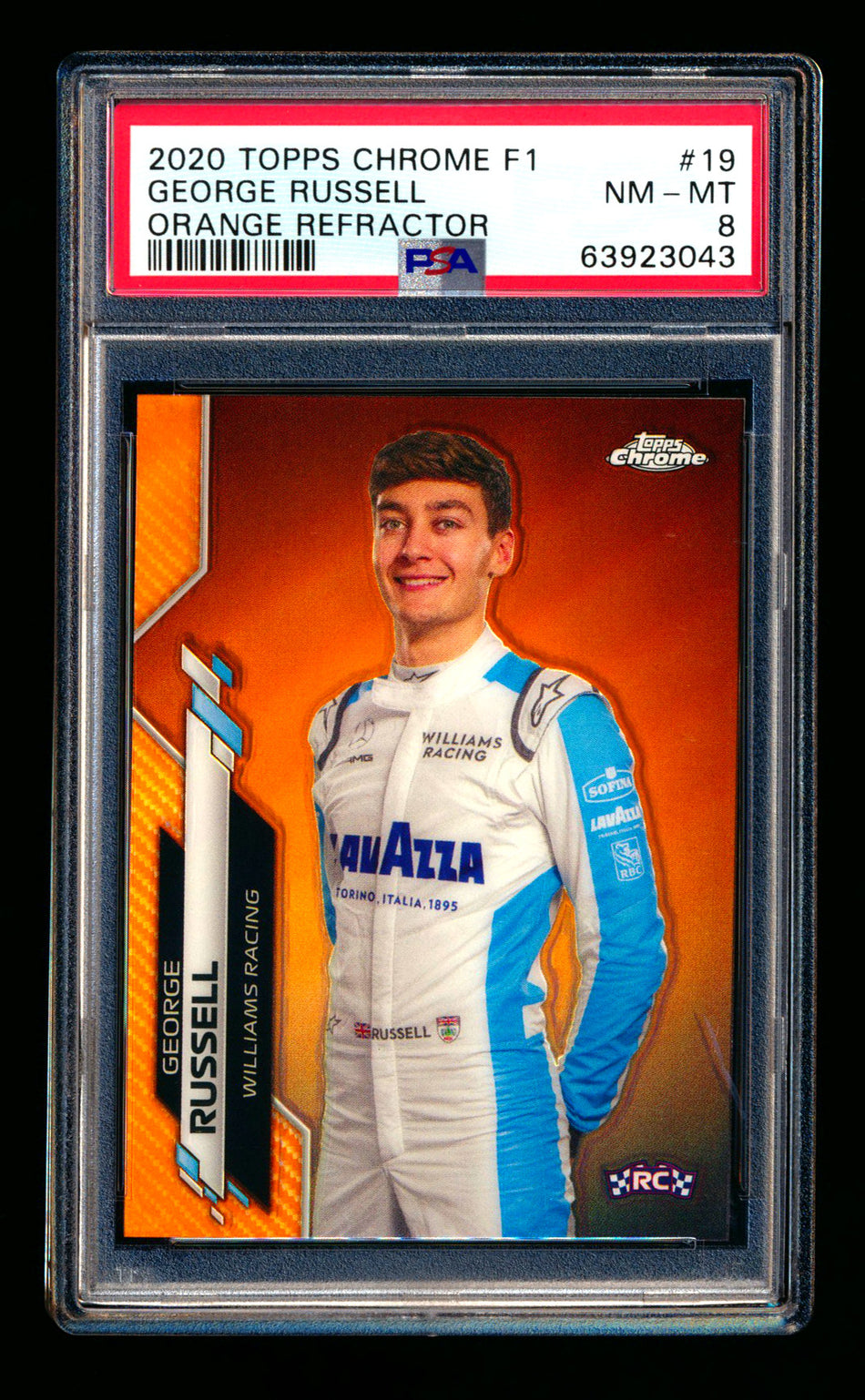 2020 Topps Chrome F1 #19 George Russell RC Orange Refractor Portrait #03/25 PSA 8