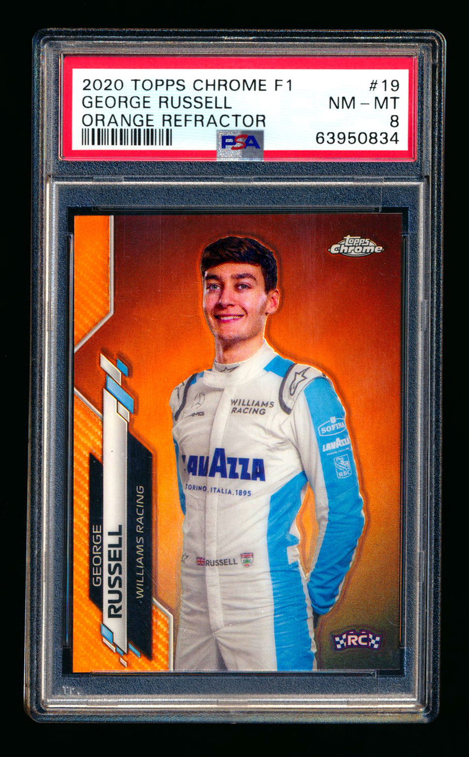 2020 Topps Chrome F1 #19 George Russell RC Orange Refractor Portrait #10/25 PSA 8