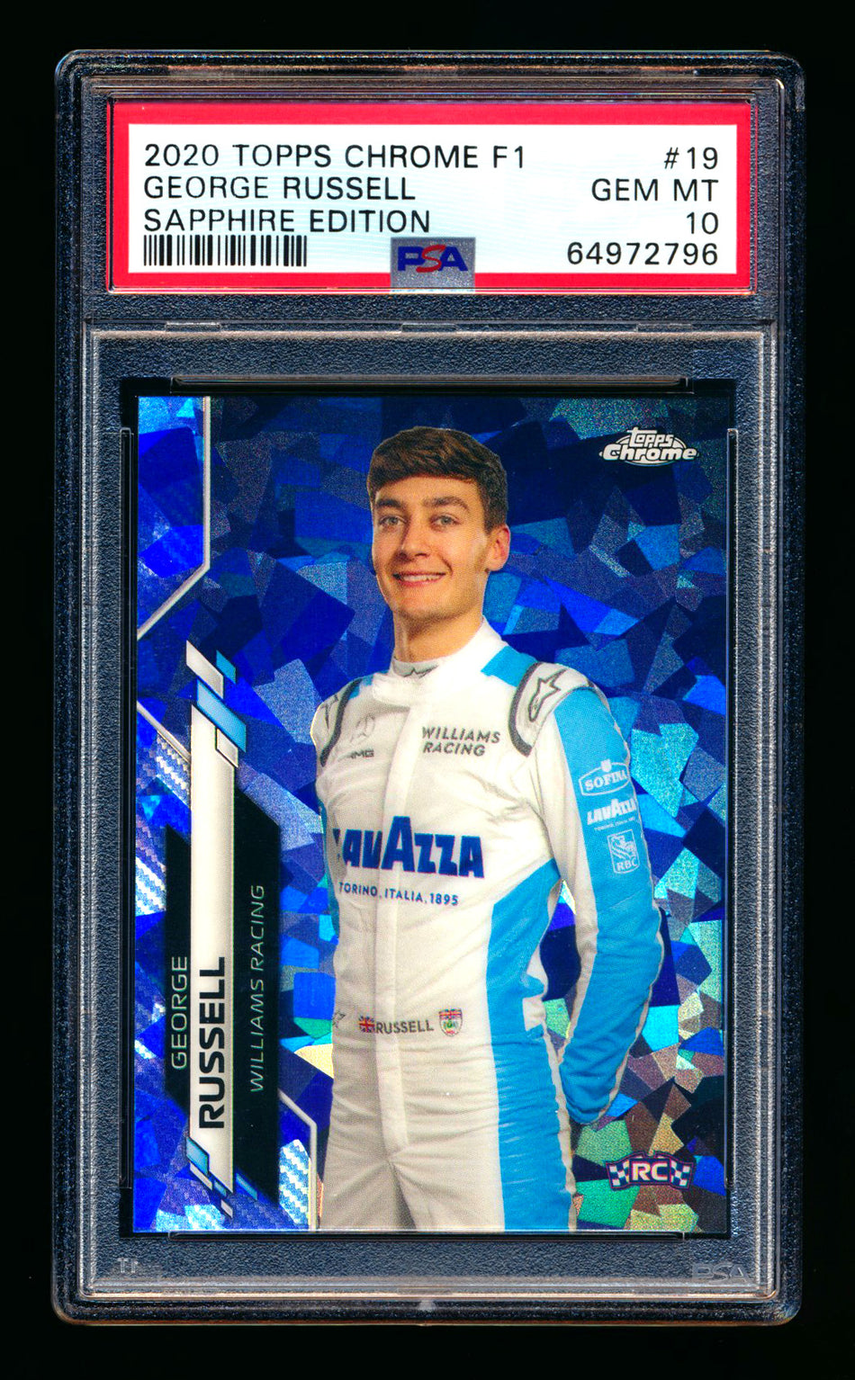 2020 Topps Chrome Sapphire F1 #19 George Russell RC Refractor Portrait PSA 10 ** (SOLD eBay - $89.00 - 8/27/2025) **