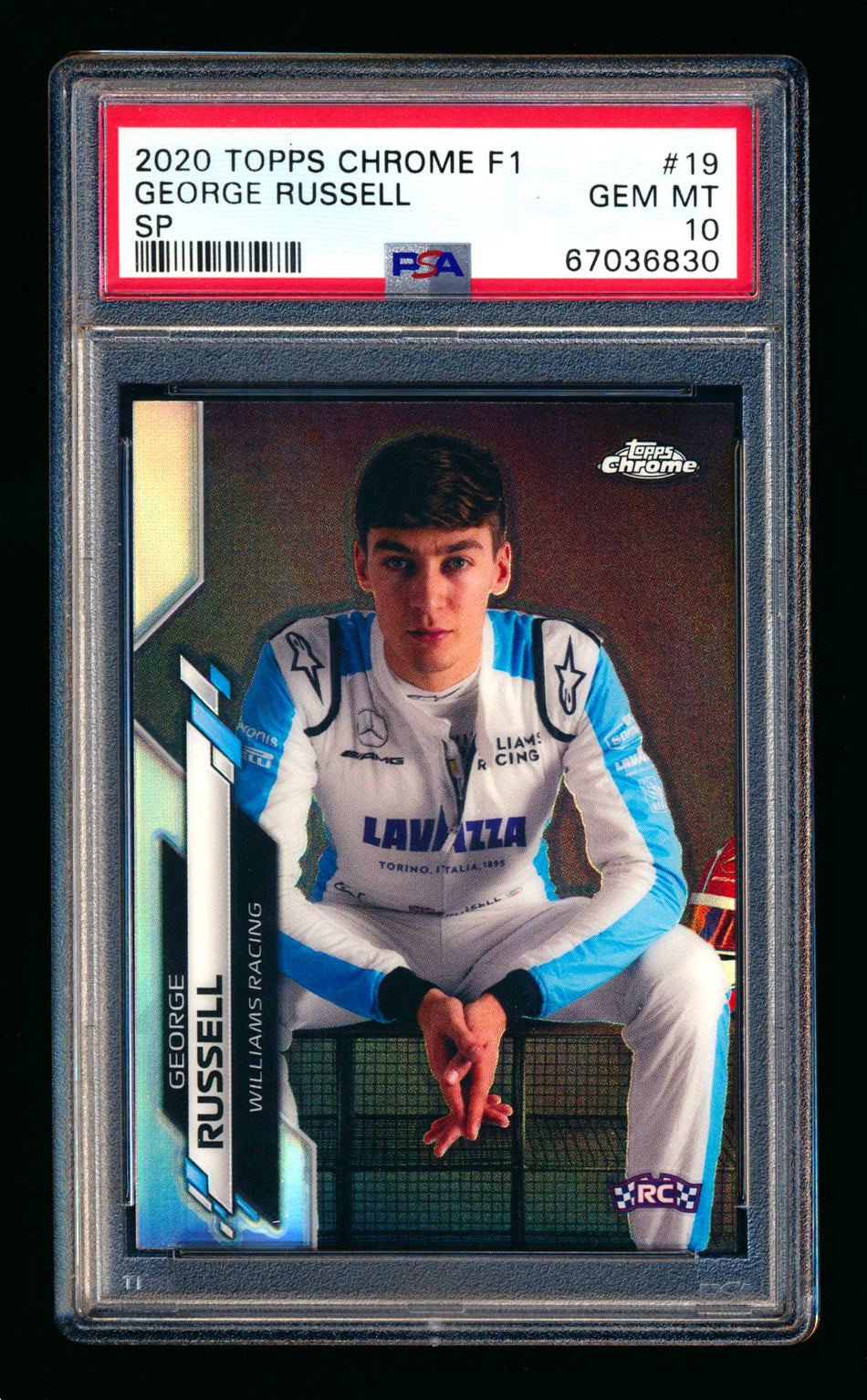 2020 Topps Chrome F1 #19 George Russell RC Refractor Image Variation SP PSA 10