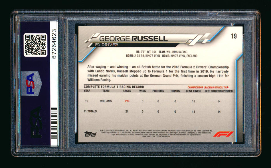 2020 Topps Chrome F1 #19 George Russell RC Portrait PSA 10