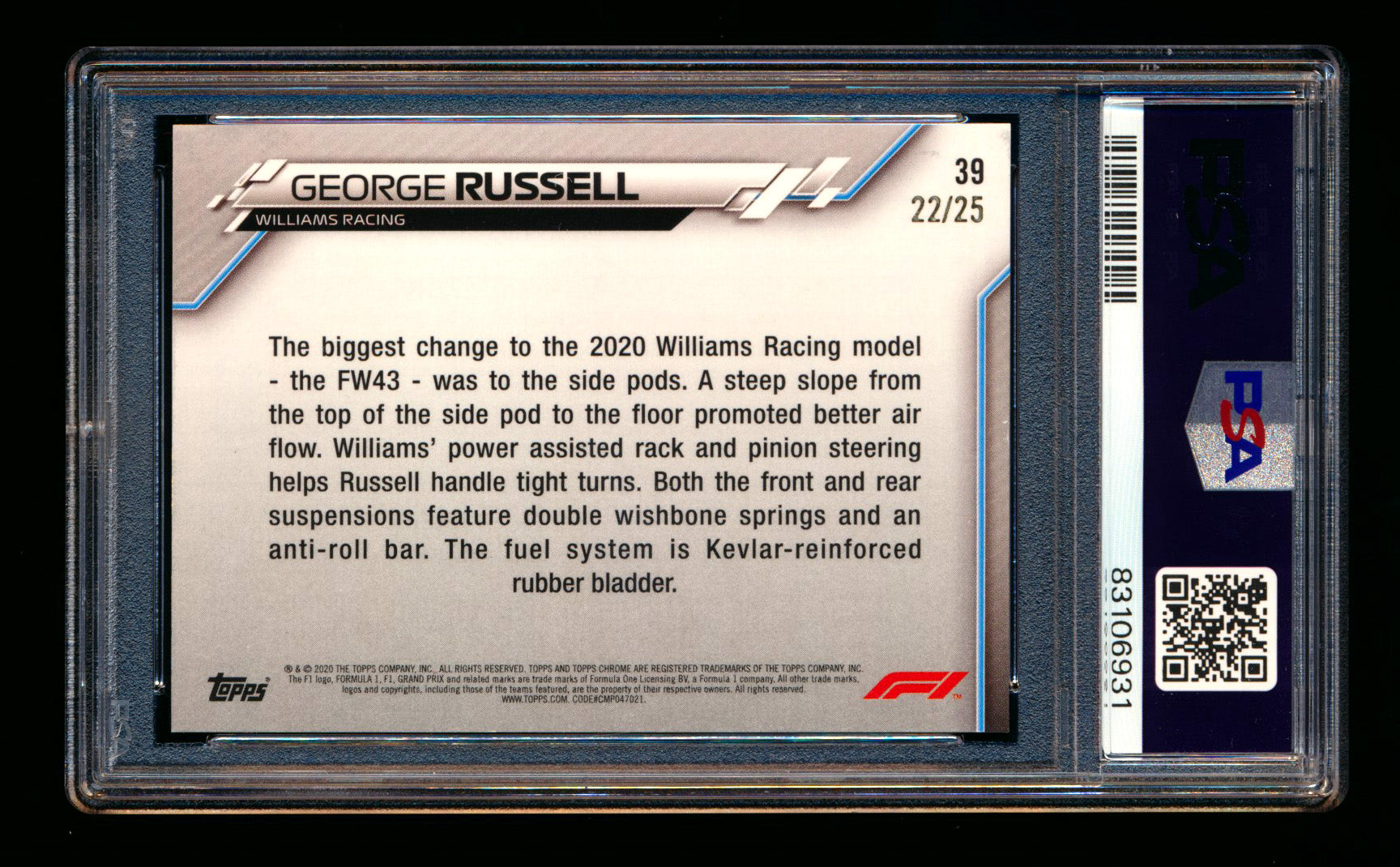 2020 topps chrome sapphire f1 角田　psa9 2020 Topps Chrome Sapphire Edition Formula 1 Checklist Details