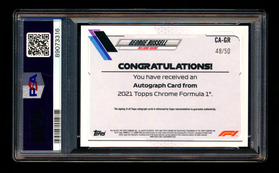 2021 Topps Chrome F1 #CA-GR George Russell Gold Wave Refractor Autograph #48/50 PSA 9 DNA 9 ** (SOLD - $240.00 - 1/20/2025) **