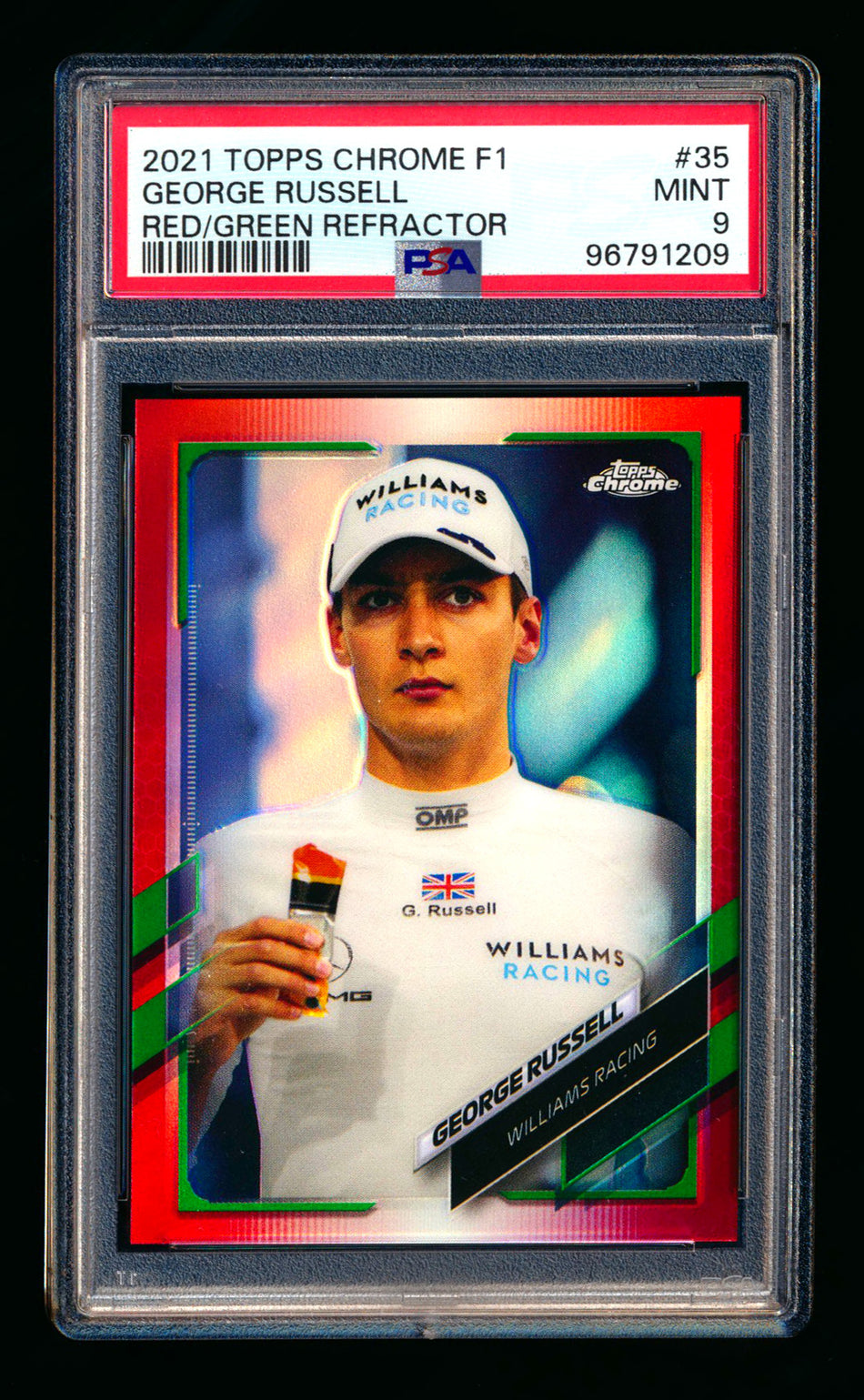 2021 Topps Chrome F1 #35 George Russell Red/Green Refractor PSA 9