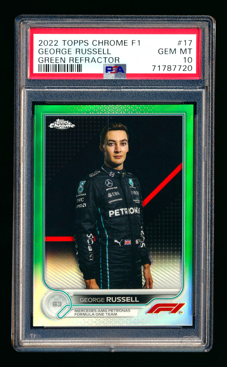 2022 Topps Chrome F1 #17 George Russell Green Refractor Portrait #50/99 PSA 10