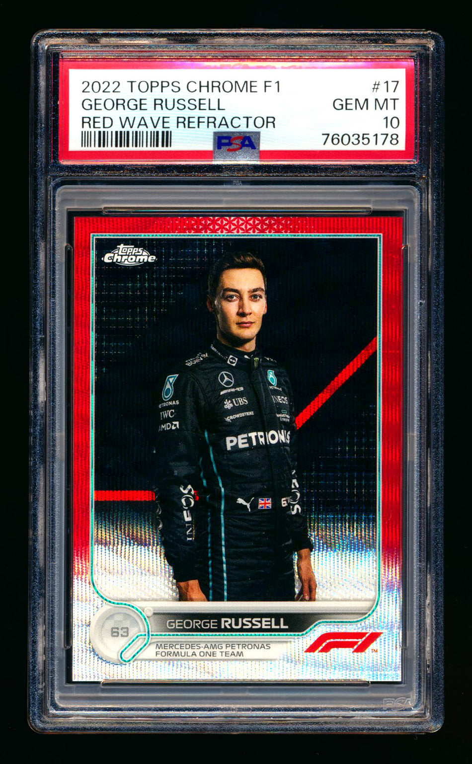 2022 Topps Chrome F1 #17 George Russell Red Wave Refractor Portrait #5/5 PSA 10 (Last #!) ** (SOLD eBay - $595.00 - 8/27/2025) **