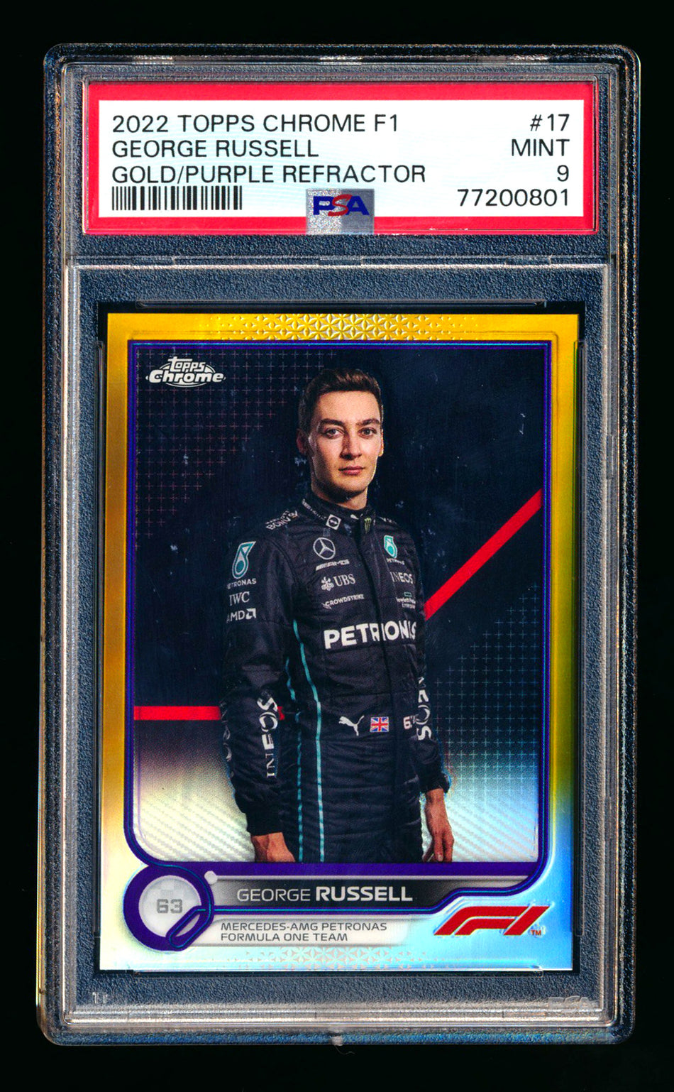 2022 Topps Chrome F1 #17 George Russell Gold/Purple Refractor Portrait PSA 9 ** (SOLD - $25.00 - 8/15/2025) **