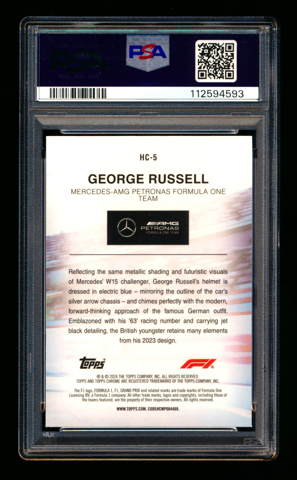 2024 Topps Chrome Logofractor F1 Helmet Collection #HC-5 George Russell Gold Refractor #07/50 PSA 10 ** (SOLD - $495.00 - 2/7/2026) **