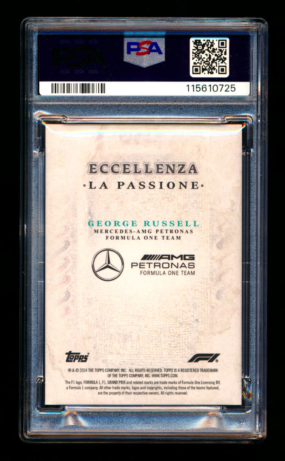 2024 Topps Eccellenza F1 La Passione George Russell PSA 10 ** (SOLD eBay - $59.99 - 8/2/2025) **