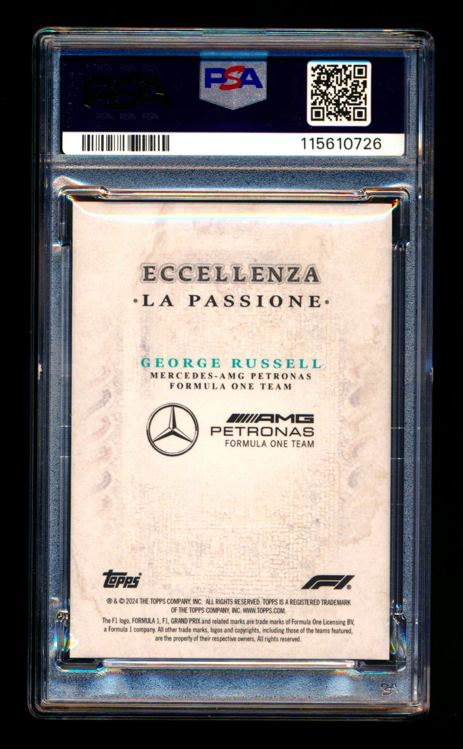 2024 Topps Eccellenza F1 La Passione George Russell PSA 10 ** (SOLD eBay - $69.00 - 8/15/2025) **