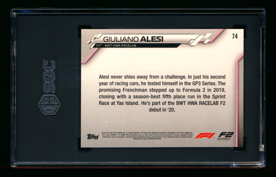 2020 Topps Chrome F1 #74 Giuliano Alesi RC 70th Anniversary Orange Refractor SGC 9