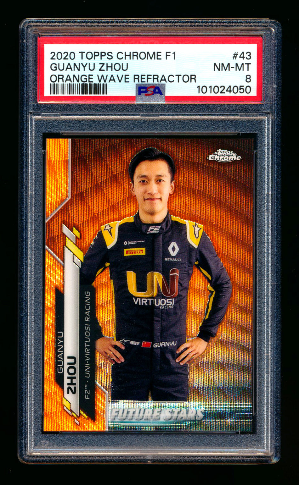 2020 Topps Chrome F1 #43 Guanyu Zhou RC Orange Wave Refractor #18/25 PSA 8