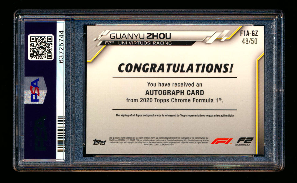 2020 Topps Chrome F1 #F1A-GZ Guanyu Zhou RC Gold Wave Refractor Autograph #48/50 PSA Authentic DNA 10
