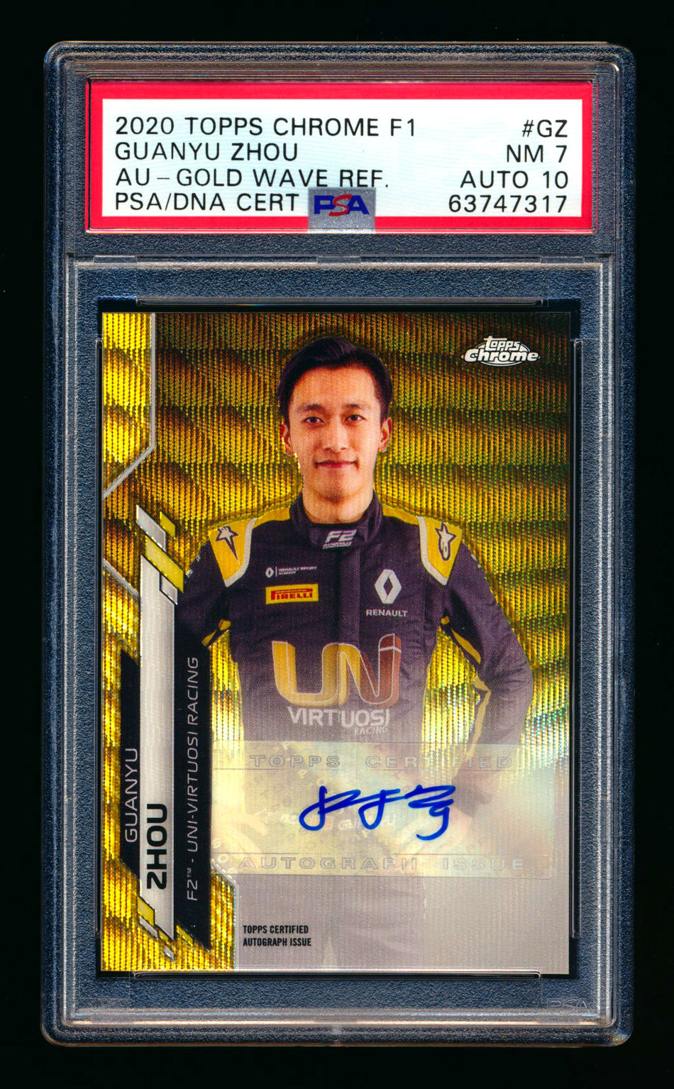 2020 Topps Chrome F1 #F1A-GZ Guanyu Zhou RC Gold Wave Refractor Autograph #11/50 PSA 7 DNA 10