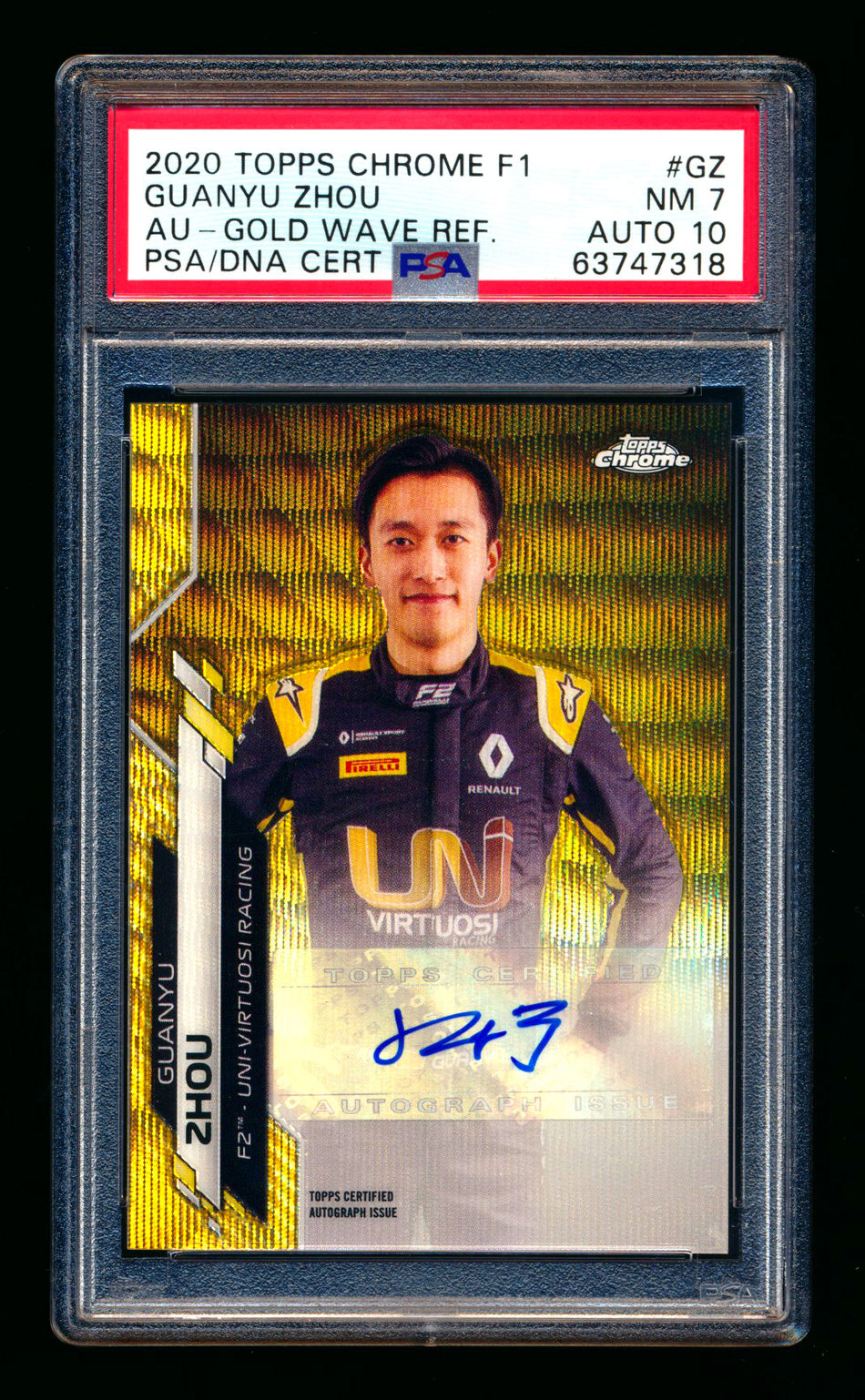 2020 Topps Chrome F1 #F1A-GZ Guanyu Zhou RC Gold Wave Refractor Autograph #15/50 PSA 7 DNA 10