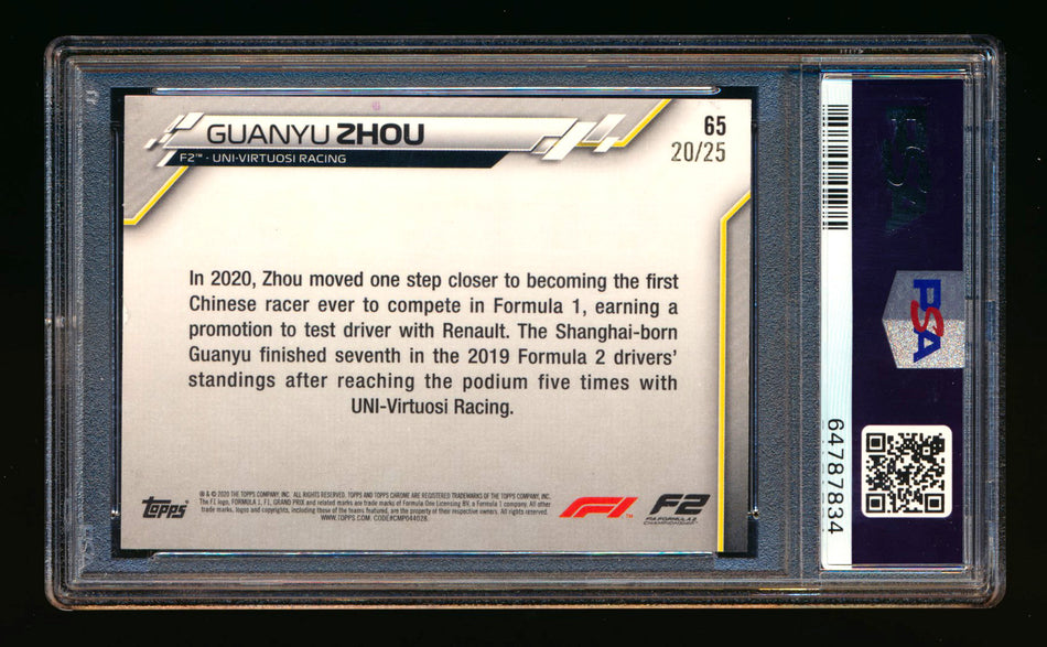 2020 Topps Chrome F1 #65 Guanyu Zhou RC Orange Wave Refractor #20/25 PSA 8