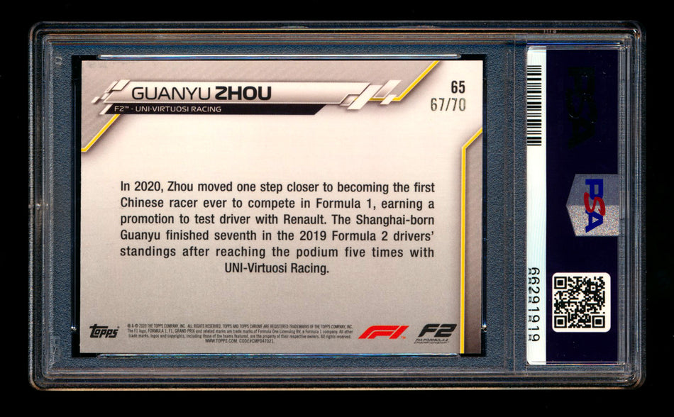 2020 Topps Chrome Sapphire F1 #65 Guanyu Zhou RC 70th Silver Refractor #67/70 PSA 10 - POP 1! ** (SOLD eBay - $180.00 - 4/19/2025) **