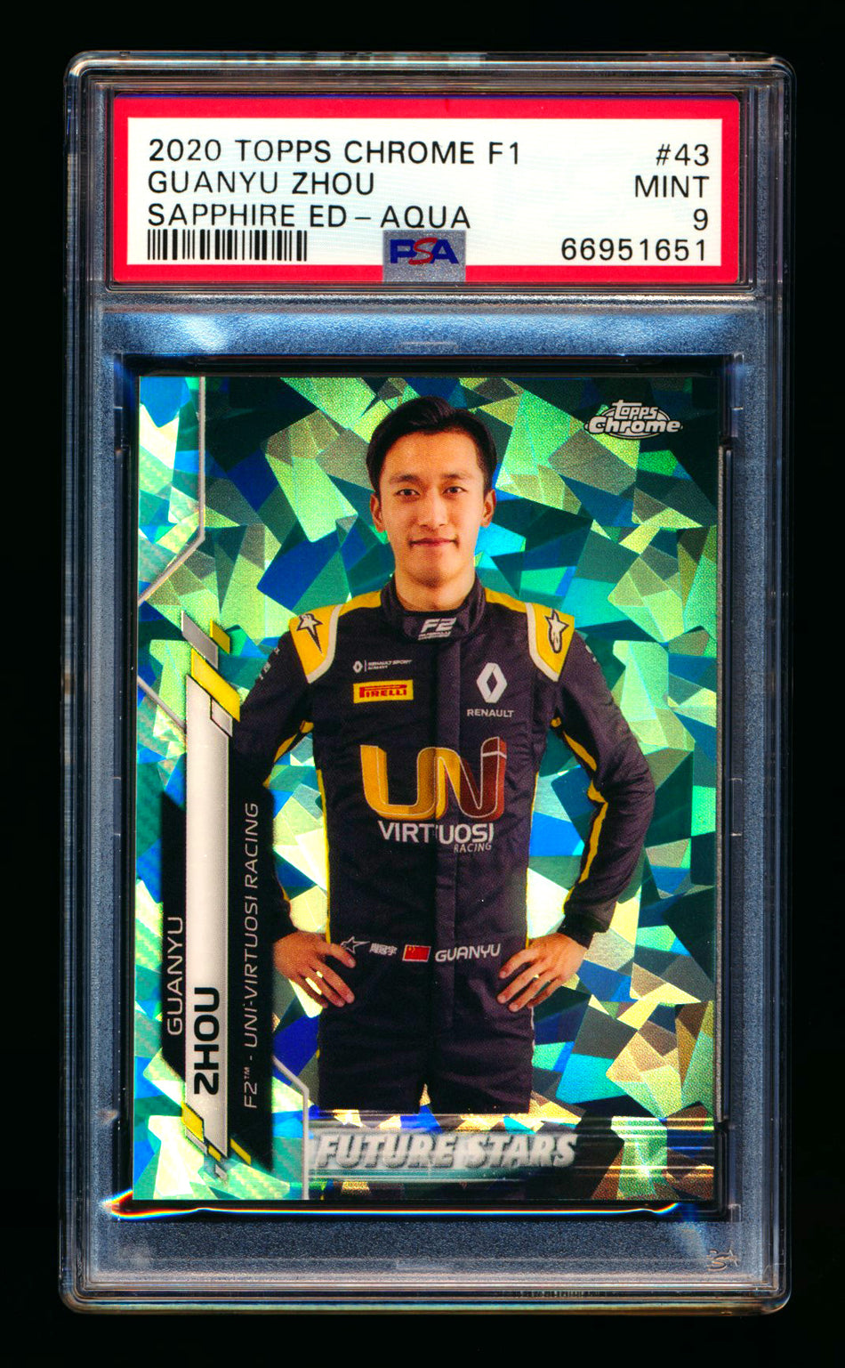 2020 Topps Chrome Sapphire F1 #43 Guanyu Zhou RC Aqua Refractor #63/99 PSA 9 ** (SOLD - $99.00 - 1/21/2025) **