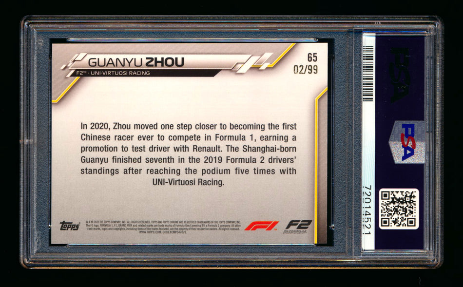 2020 Topps Chrome Sapphire F1 #65 Guanyu Zhou RC Aqua Refractor #02/99 PSA 8 ** (SOLD - $29.00 - 1/21/2025) **