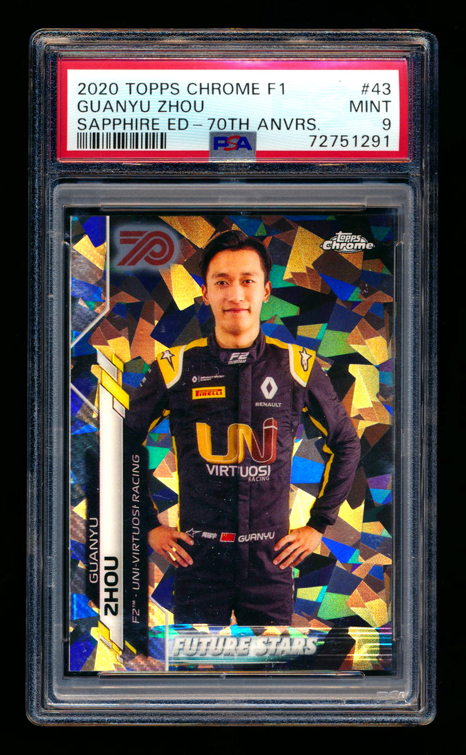 2020 Topps Chrome Sapphire F1 #43 Guanyu Zhou RC 70th Silver Refractor #25/70 PSA 9 ** (SOLD - $149.00 - 11/10/2024) **