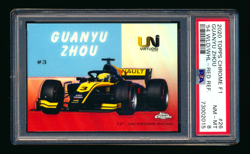 2020 Topps Chrome F1 1954 World on Wheels #54W-26 Guanyu Zhou RC Red Refractor #2/5 PSA 8