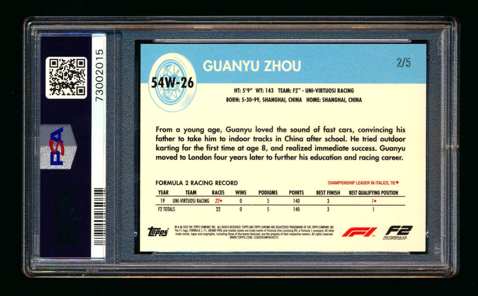 2020 Topps Chrome F1 1954 World on Wheels #54W-26 Guanyu Zhou RC Red Refractor #2/5 PSA 8