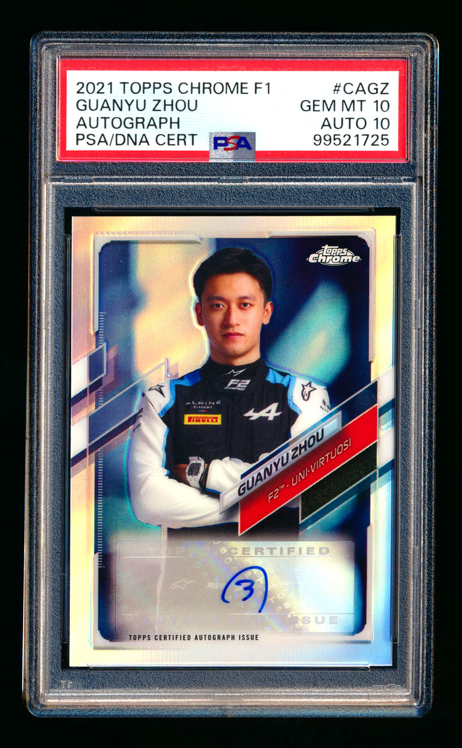 2021 Topps Chrome F1 #CA-GZ Guanyu Zhou RC Refractor Autograph #385/400 PSA 10 DNA 10