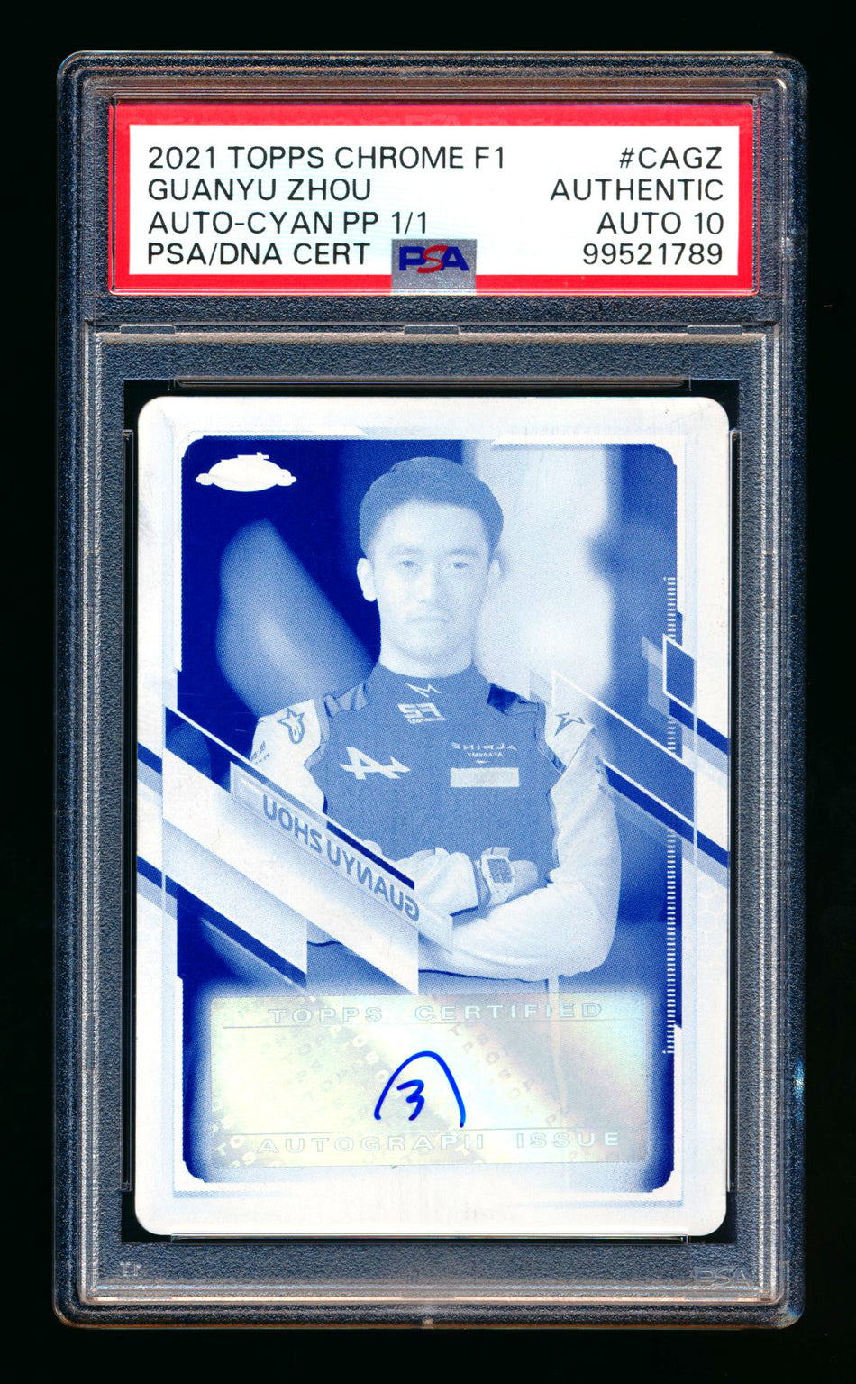 2021 Topps Chrome F1 #CA-GZ Guanyu Zhou RC Cyan Printing Plate Autograph #1/1 PSA Authentic DNA 10