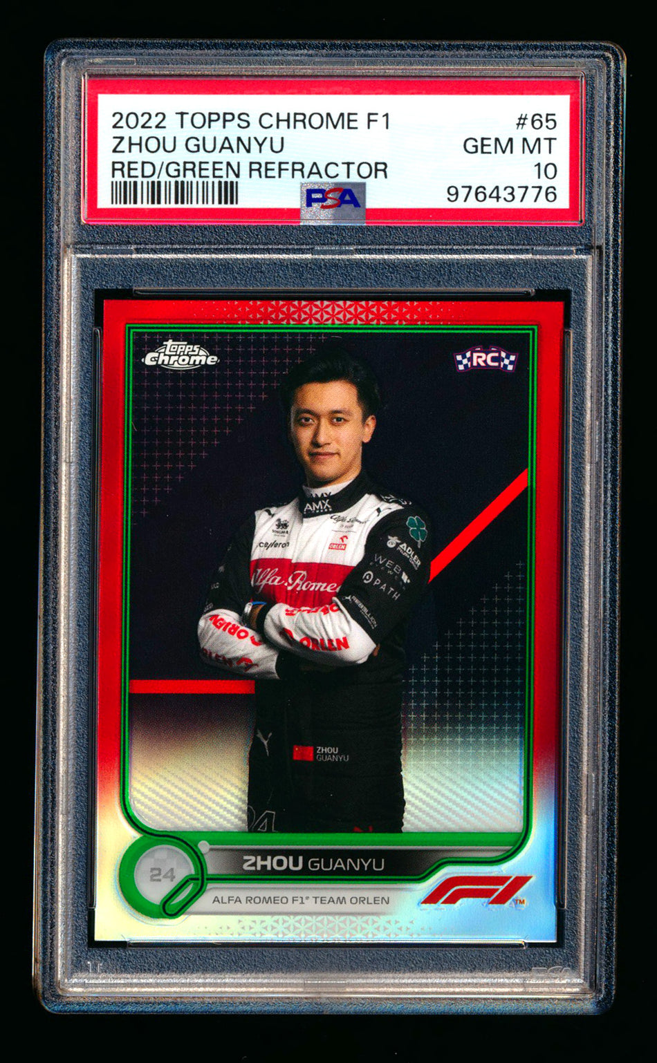 2022 Topps Chrome F1 #65 Guanyu Zhou RC Red/Green Refractor Portrait PSA 10 ** (SOLD - $70.00 - 12/15/2024) **