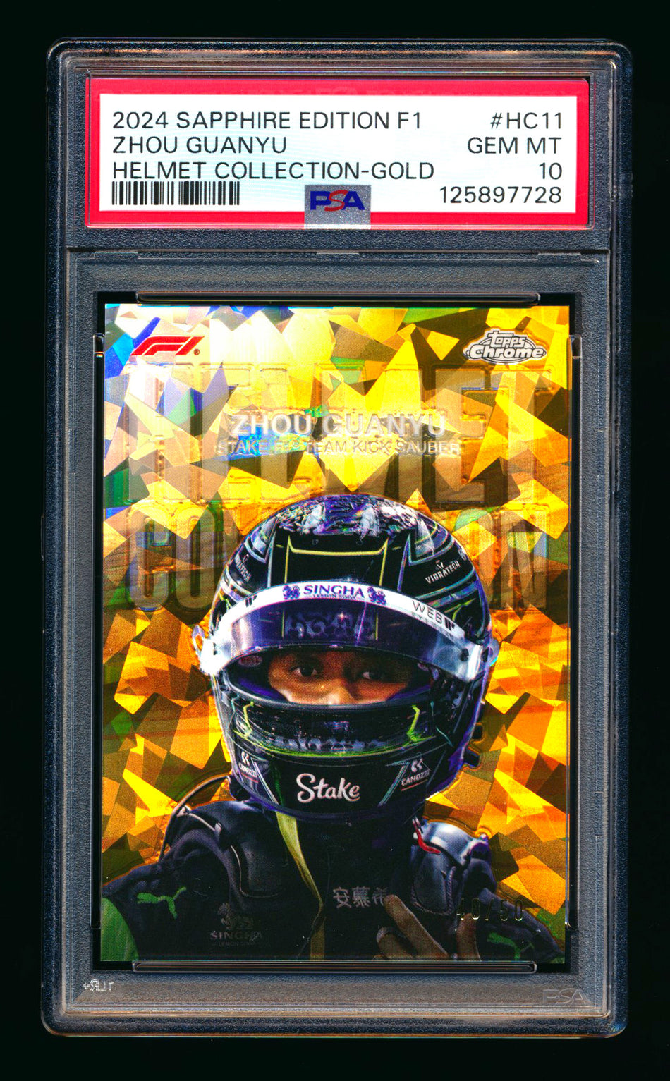2024 Topps Chrome Sapphire F1 Helmet Collection #HC-11 Zhou Guanyu Gold Refractor #48/50 PSA 10 ** (SOLD - $300.00 - 1/3/2026) **