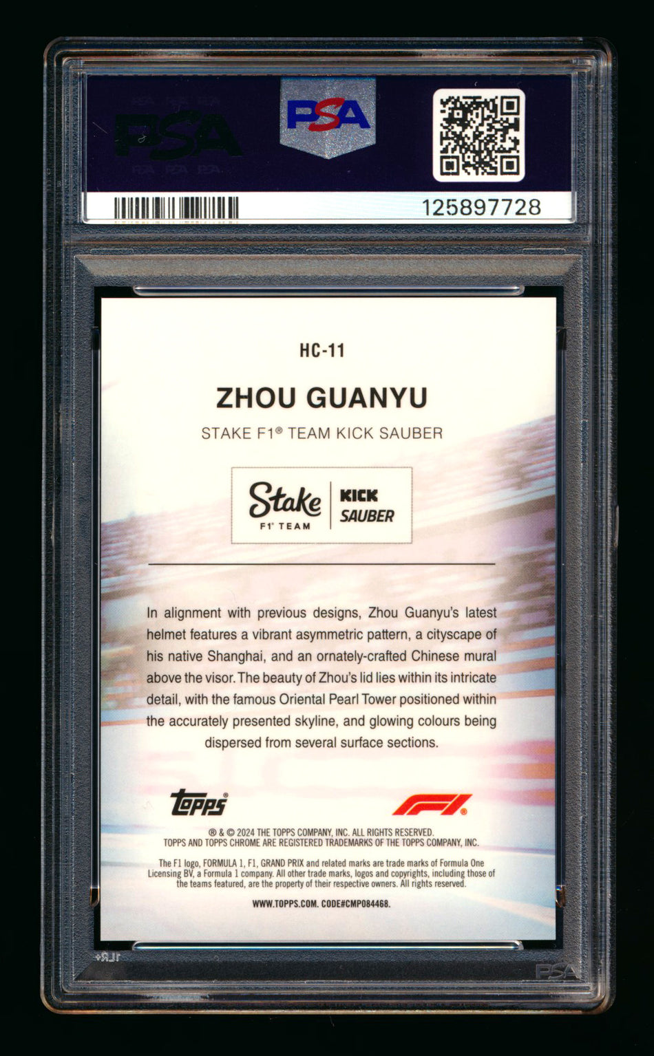 2024 Topps Chrome Sapphire F1 Helmet Collection #HC-11 Zhou Guanyu Gold Refractor #48/50 PSA 10 ** (SOLD - $300.00 - 1/3/2026) **