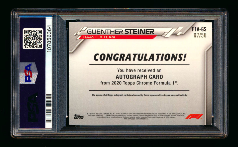 2020 Topps Chrome F1 #F1A-GS Guenther Steiner RC Gold Wave Refractor Autograph #07/50 PSA 7 ** (SOLD - $109.00 - 11/1/2025) **