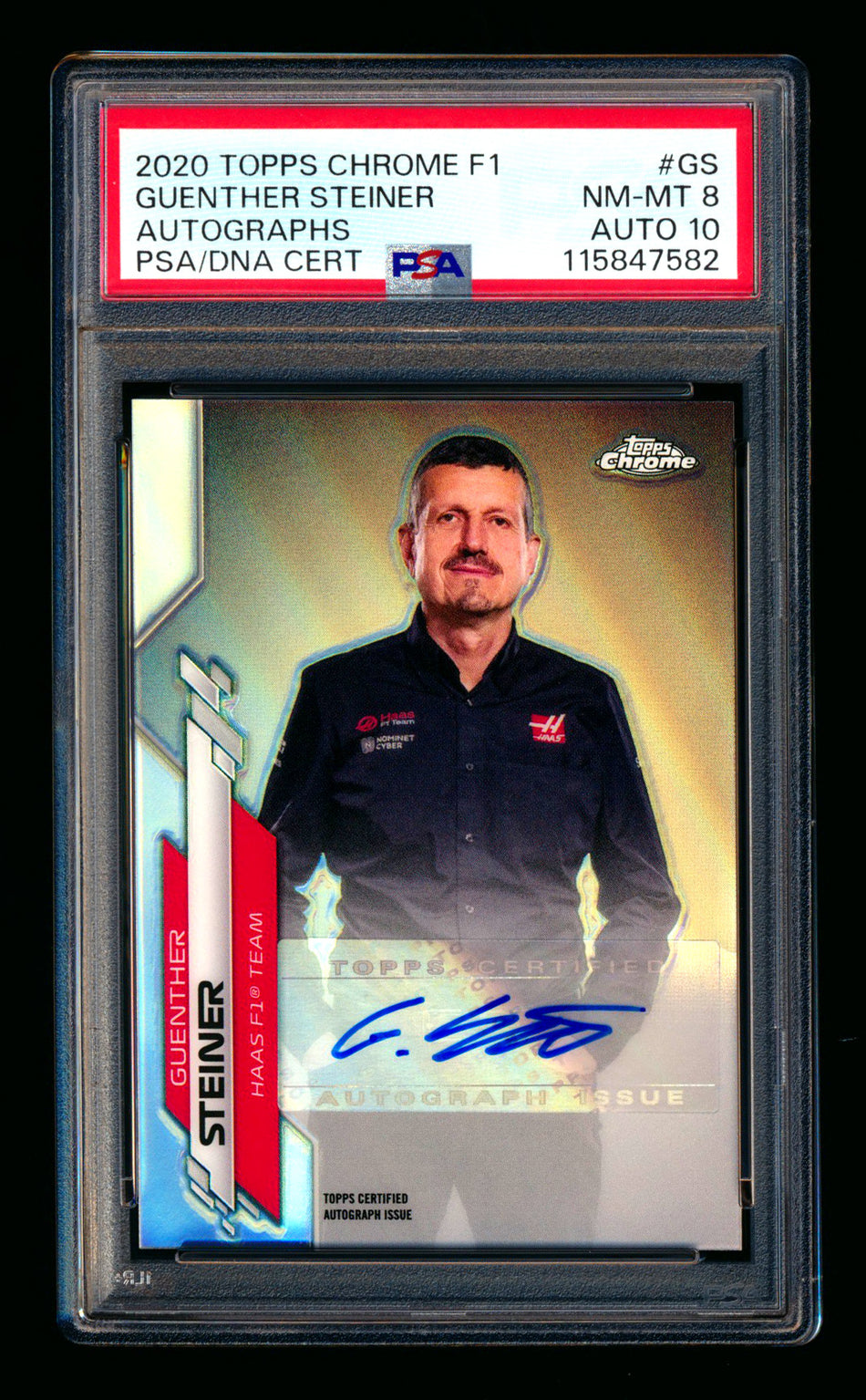 2020 Topps Chrome F1 #F1A-GS Guenther Steiner RC Refractor Autograph #14/90 PSA 8 DNA 10