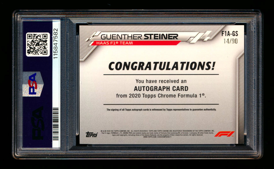 2020 Topps Chrome F1 #F1A-GS Guenther Steiner RC Refractor Autograph #14/90 PSA 8 DNA 10