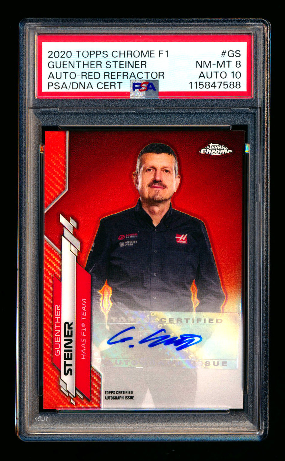2020 Topps Chrome F1 #F1A-GS Guenther Steiner RC Red Refractor Autograph #1/5 PSA 8 DNA 10 (First #!) ** (SOLD - $2,250.00 - 11/19/2025) **