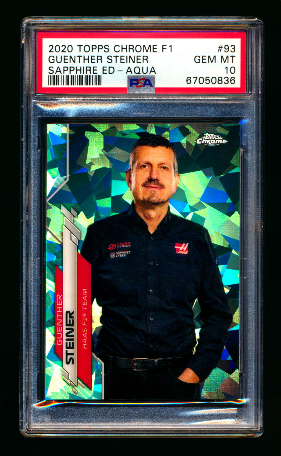 2020 Topps Chrome Sapphire F1 #93 Guenther Steiner RC Aqua Refractor #72/99 PSA 10