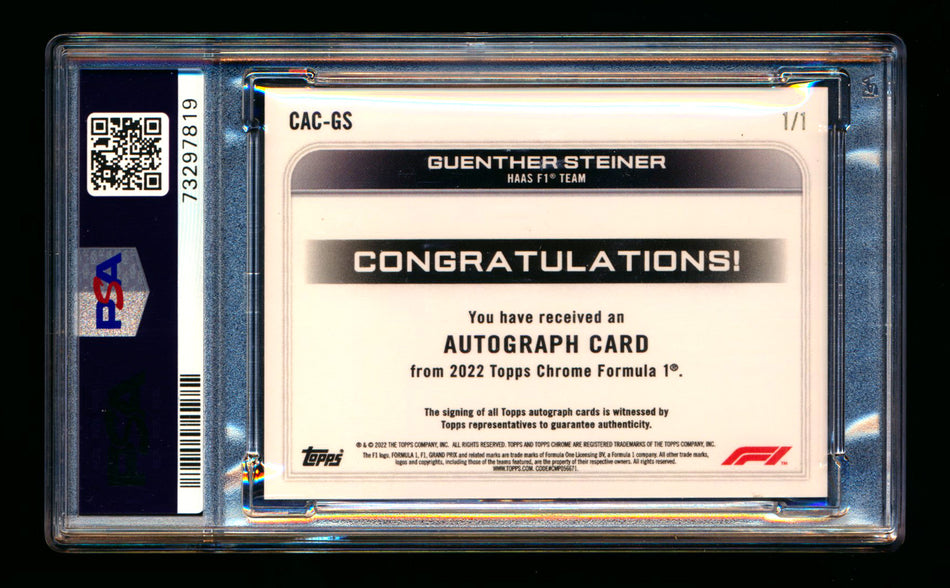 2022 Topps Chrome F1 #CAC-GS Guenther Steiner Superfractor Autograph #1/1 PSA 10