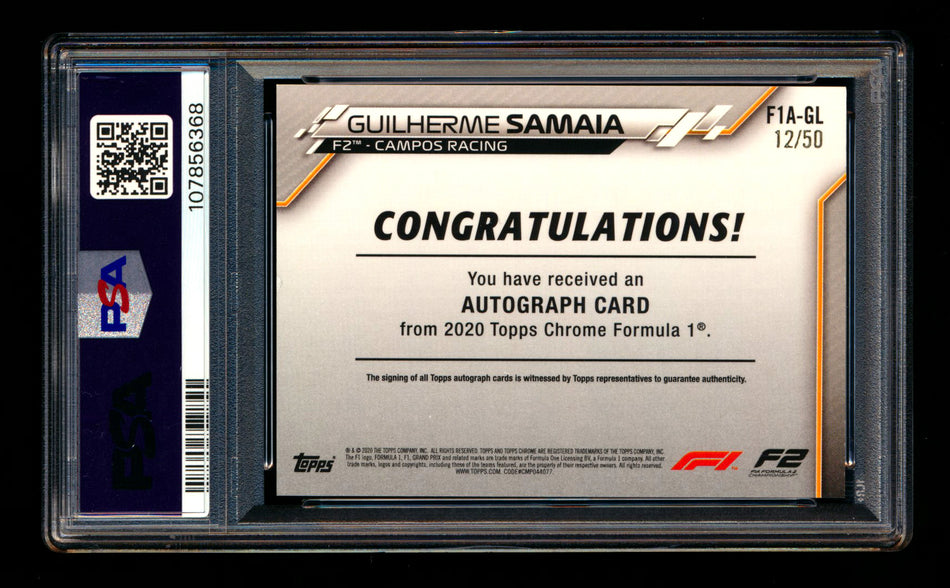 2020 Topps Chrome F1 #F1A-GL Guilherme Samaia RC Gold Wave Refractor Autograph #12/50 PSA 8 ** (SOLD - $59.00 - 11/1/2025) **