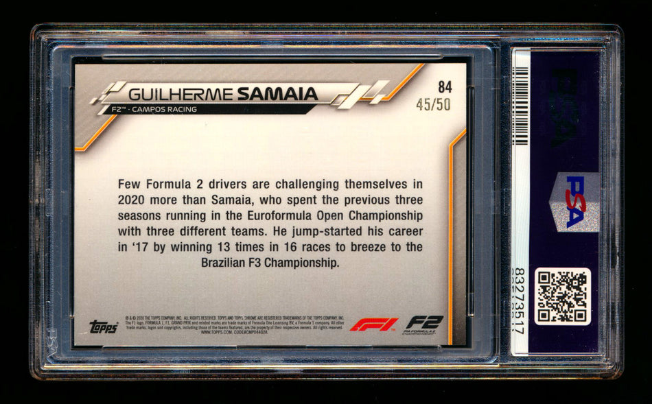 2020 Topps Chrome F1 #84 Guilherme Samaia RC Gold Refractor #45/50 PSA 9