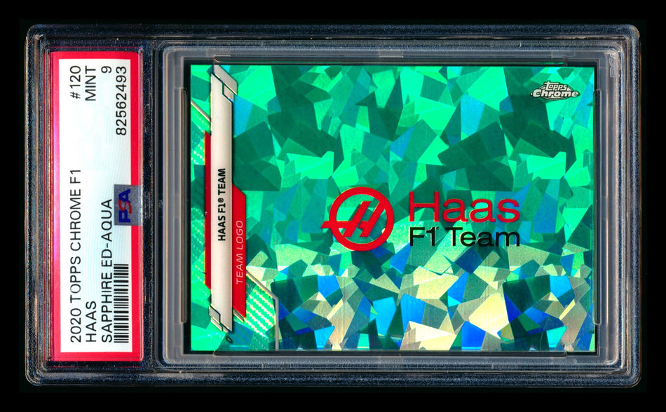 2020 Topps Chrome Sapphire F1 #120 Haas Team Logo RC Aqua Refractor #06/99 PSA 9