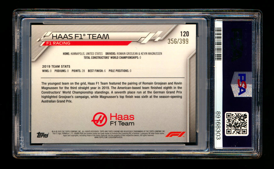 2020 Topps Chrome F1 #120 Haas Team Logo RC Purple Refractor #356/399 PSA 7 ** (SOLD eBay - $25.00 - 10/2/2025) **