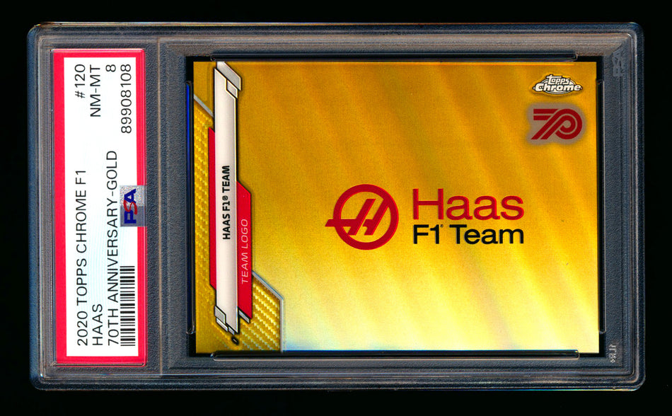 2020 Topps Chrome F1 #120 Haas Team Logo RC 70th Anniversary Gold Refractor PSA 8