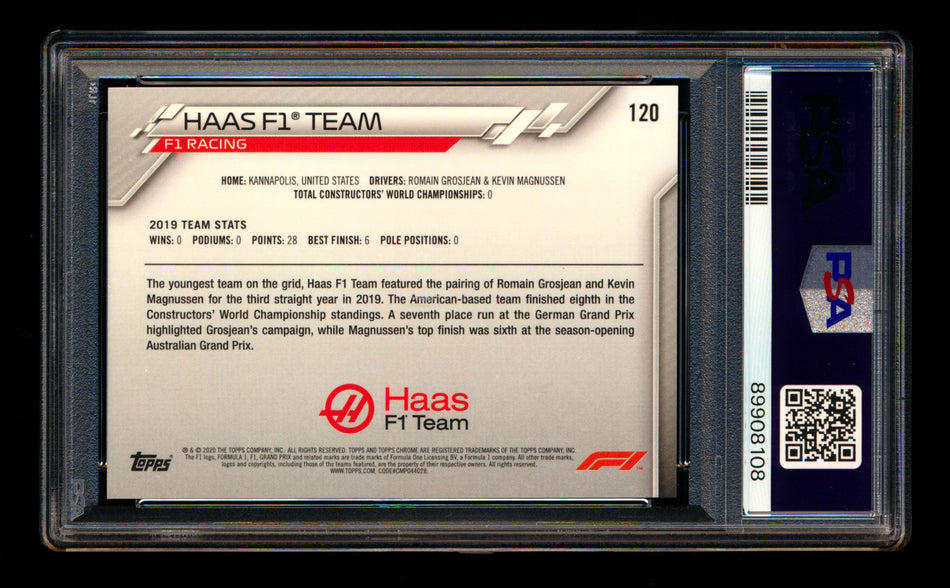 2020 Topps Chrome F1 #120 Haas Team Logo RC 70th Anniversary Gold Refractor PSA 8